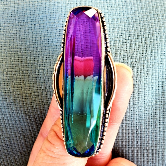 New Oversized Bi-Color Tourmaline 925 Silver Statement Ring. - Picture 10 of 15